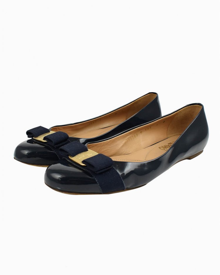 Sapatilha Salvatore Original Ferragamo Vara Azul Verniz Feminino